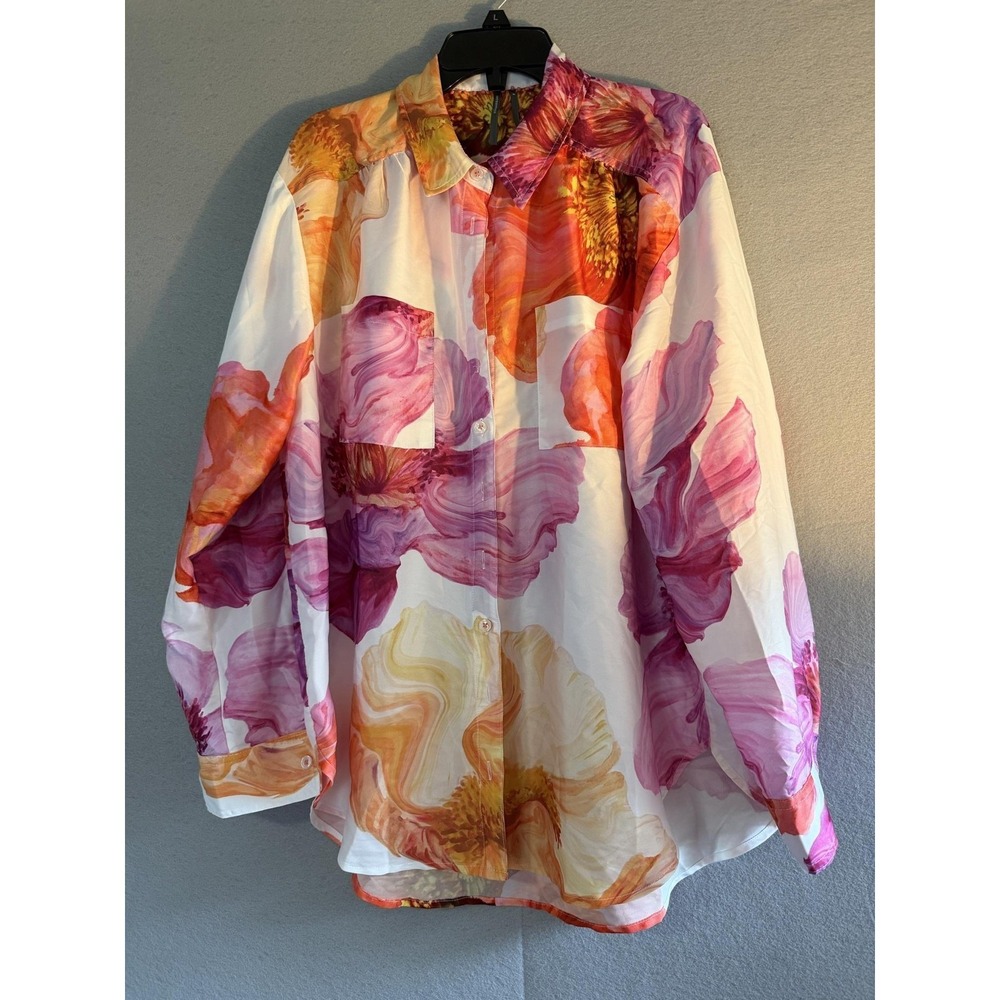 Anthropologie Button Up Shirt Womens M Multicolor Floral Collared Tunic‎ Top